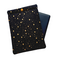 A pouch with a snap closure to protect Kindle e-readers made with black with gold metallic stars fabric.